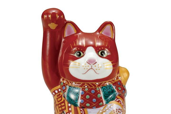 九谷焼 招き猫 鯛抱き猫 3.8号 座布団＆箱付き 美品