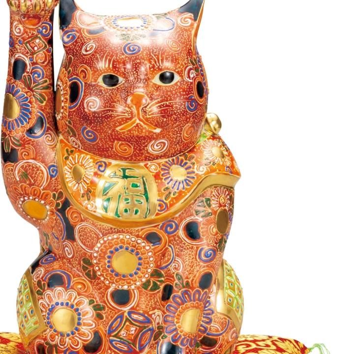 九谷焼き　八橋窯　招き猫 約10センチ 楽天市場】九谷焼 10号 招き猫 金ブチ ( 右手・左手 / 布団付