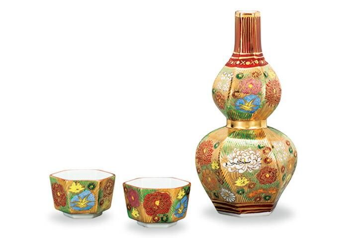 【窯出し商品】九谷焼　茶道具 小茶器（宝瓶）　手描き　豪華金花詰 晩酌揃 金花詰