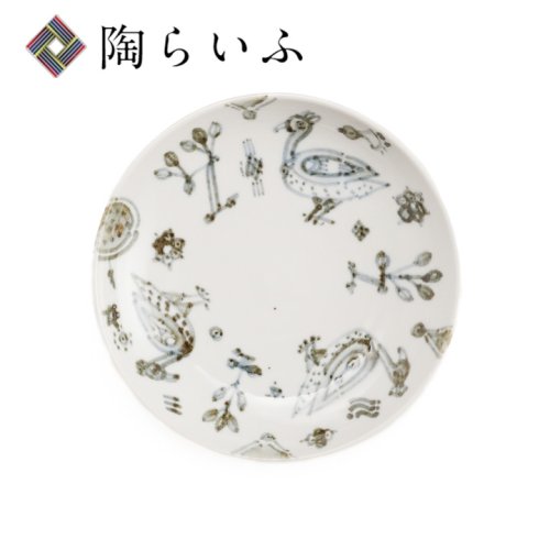 5寸皿 ほろほろ鳥と更紗紋/九谷青窯