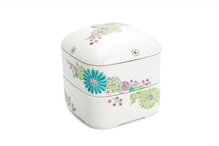 二段重 華 グリーン/色絵九谷 遊