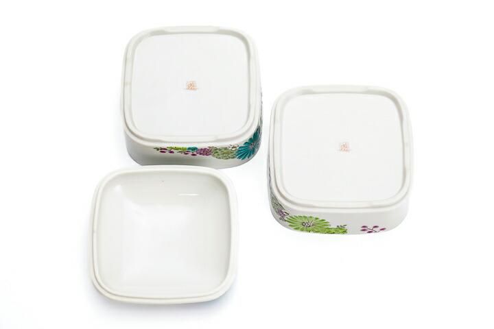 二段重 華 グリーン/色絵九谷 遊