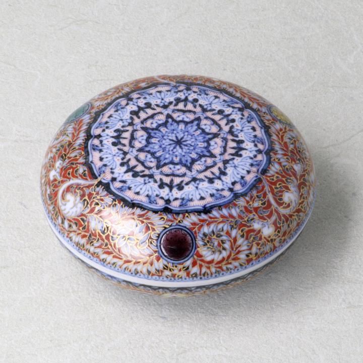 香合 青華紅彩幻華文 /三浦晃禎