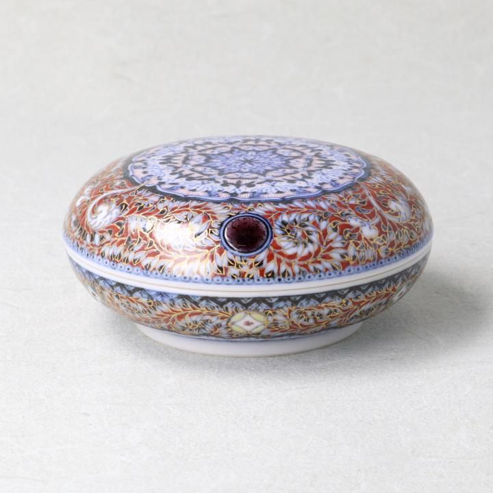 古玩　粉彩　華の図　蔵出し　香合　蓋物　アンティーク香合　１客 古玩粉彩華の図蔵出し香合蓋物アンティーク香合1客