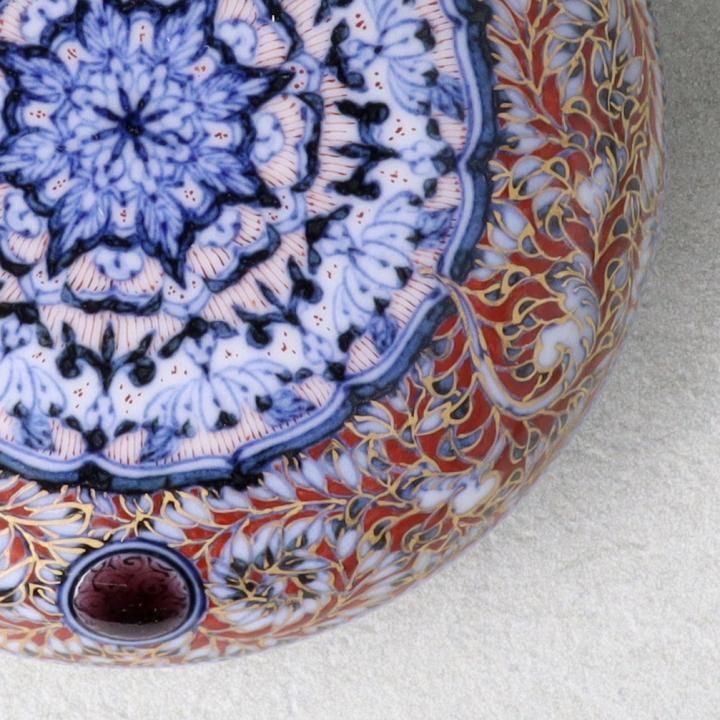 香合 青華紅彩幻華文 /三浦晃禎