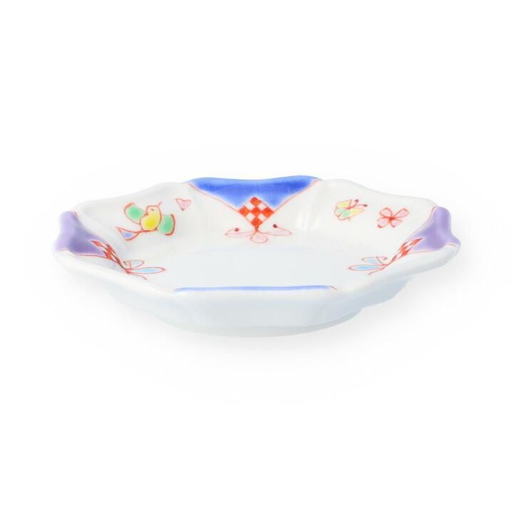 九谷 小皿 5枚 八角皿 獅子 角福銘 江戸 明治 取り皿 窯傷 明治時代～大正時代 九谷焼 青手九谷 花鳥図 八角皿 【二重角福