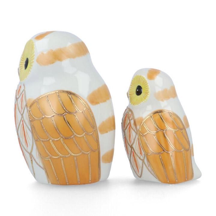 misafafa　送料無料　鍛金作家　嵯峨卓作　フクロウ　高36ｃｍ 6号夫婦ふくろう 金彩盛（台・敷物・立札付）