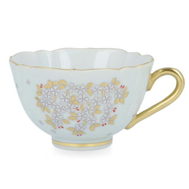 珈琲 カップ＆ソーサー 白金盛枝垂れ桜図白粒/仲田錦玉（桐箱入）