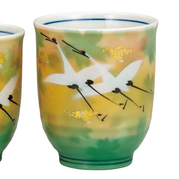 組湯呑 金箔花群鶴 / 山田登陽志