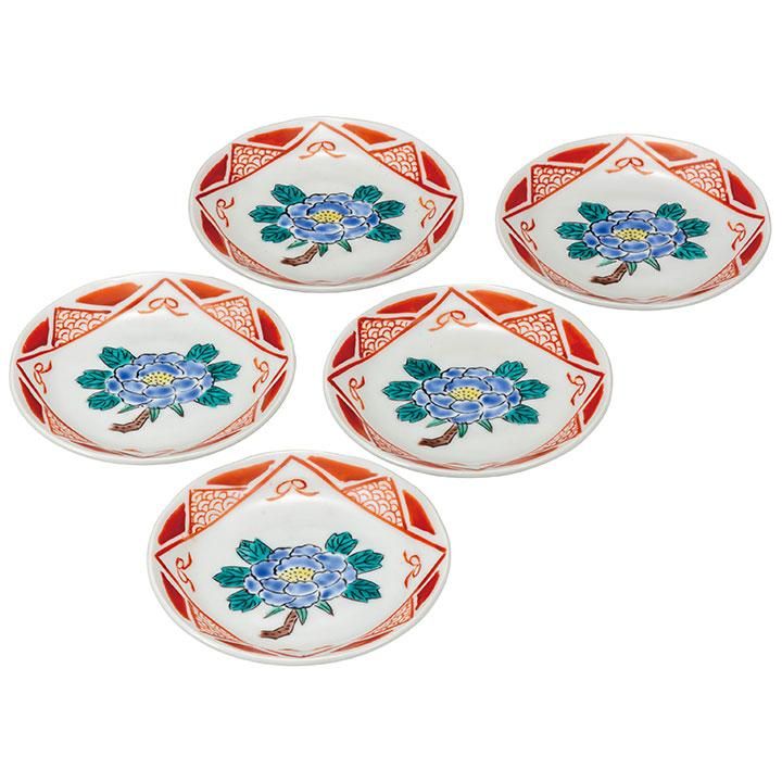 九谷焼　飾り皿　牡丹柄 4.5号皿揃 小紋牡丹