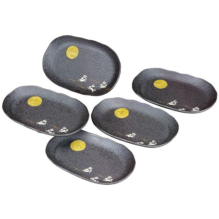 6.5号楕円皿揃 月うさぎ