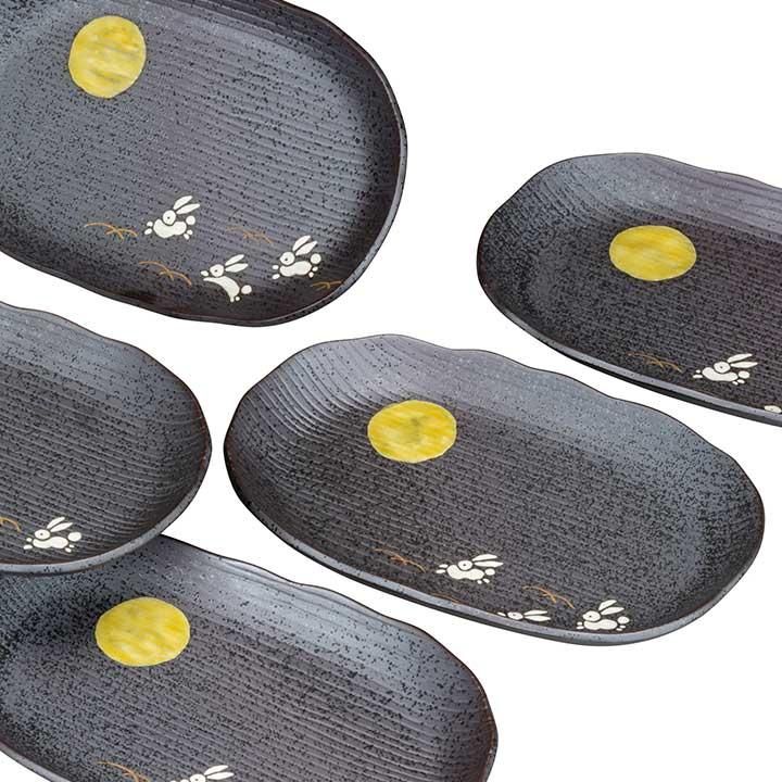6.5号楕円皿揃 月うさぎ