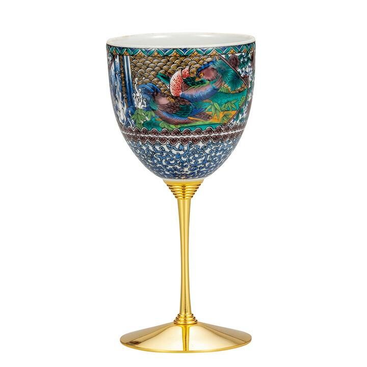希少 高級 九谷焼 クタニヤキ ワイングラス 酒器 工芸品 陶器 ワインカップ 専用】九谷焼 ペア ワインカップ ワイングラス 陶器金彩花柄酒器