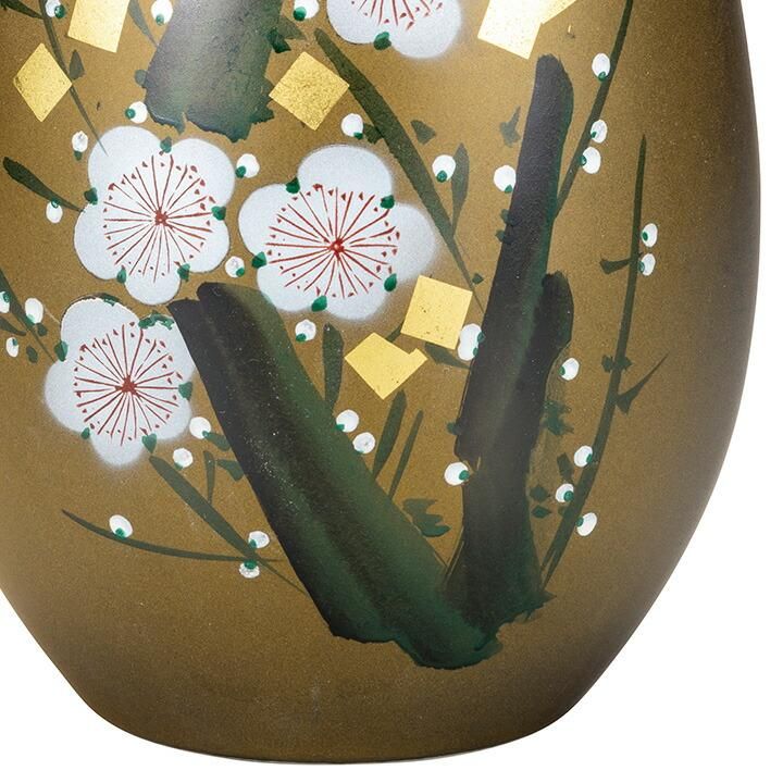 九谷焼伝統工芸花瓶金箔梅 豪華絢爛 伝統工芸品 九谷焼 花瓶 本金牡丹鳥 錦泉作 GIFT対応可