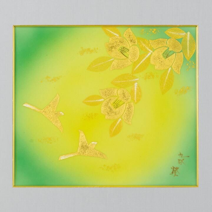 陶額 金箔花鳥 / 山田登陽志