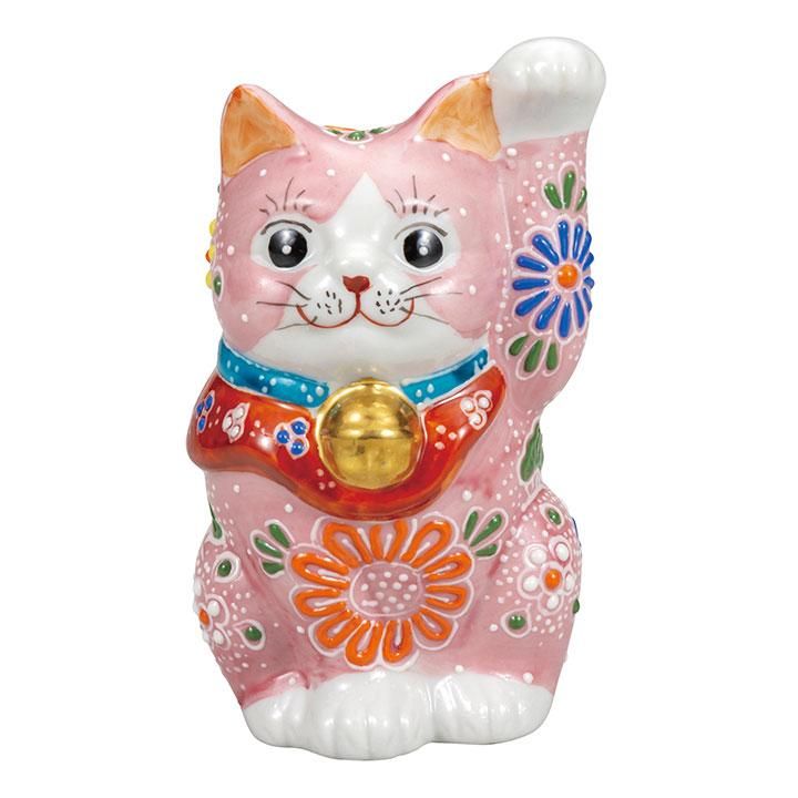 九谷焼 2.5号お祈り猫「ピンク盛」新品・未使用 インテリア小物