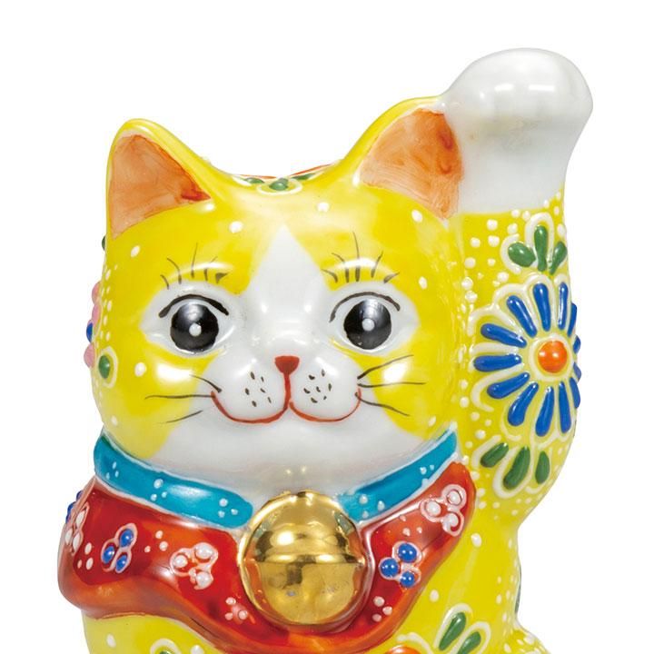 九谷焼 鯛乗り 招き猫 黄盛 5号 九谷焼 鯛乗り 招き猫 黄盛 5号（九谷焼 5号鯛乗り招猫 黄盛