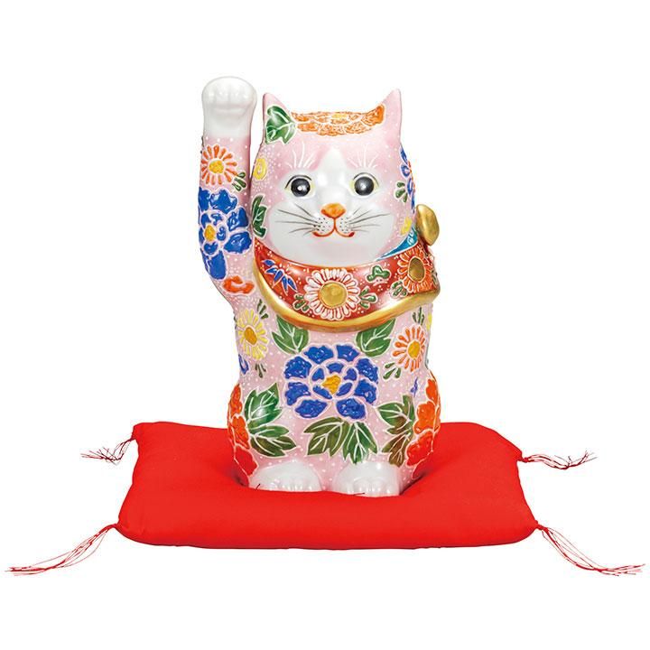 九谷焼 6号招き猫盛 招き猫の置物 6号 招き猫 ピンク盛