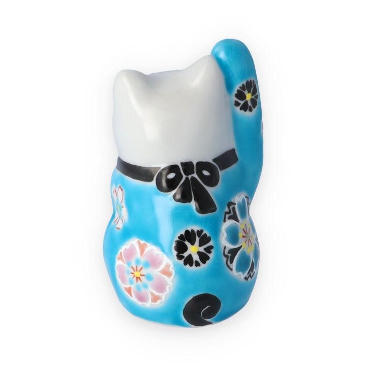 招き猫 重ね桜【ブルー】（右手） / 虚空蔵窯