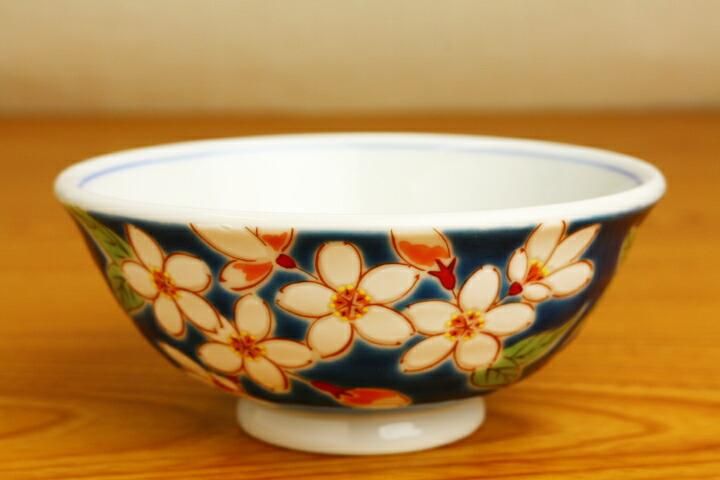 飯碗 四季の花 桜/青郊窯