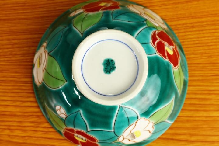 飯碗 四季の花 椿/青郊窯