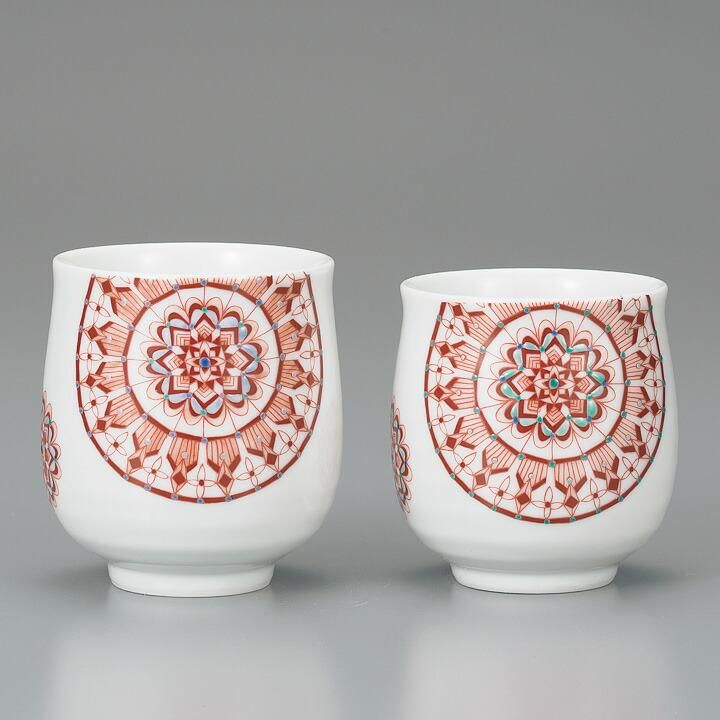 2042 九谷焼　丸文赤絵　ペアワインカップ 2042 九谷焼 丸文赤絵 ペアワインカップ