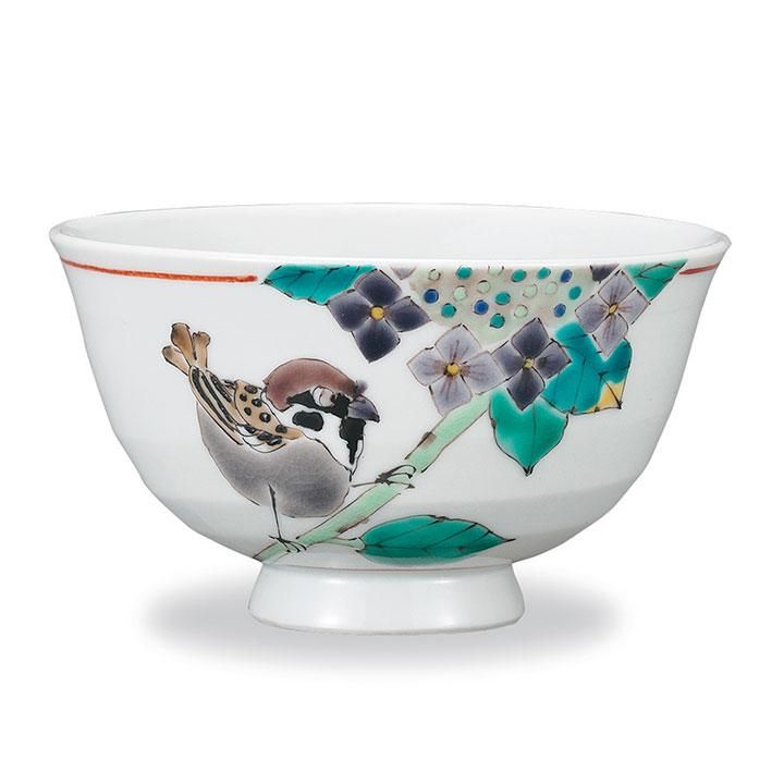 飯碗 額紫陽花に雀 / 大志窯 | - 九谷焼通販 陶らいふ｜九谷焼の