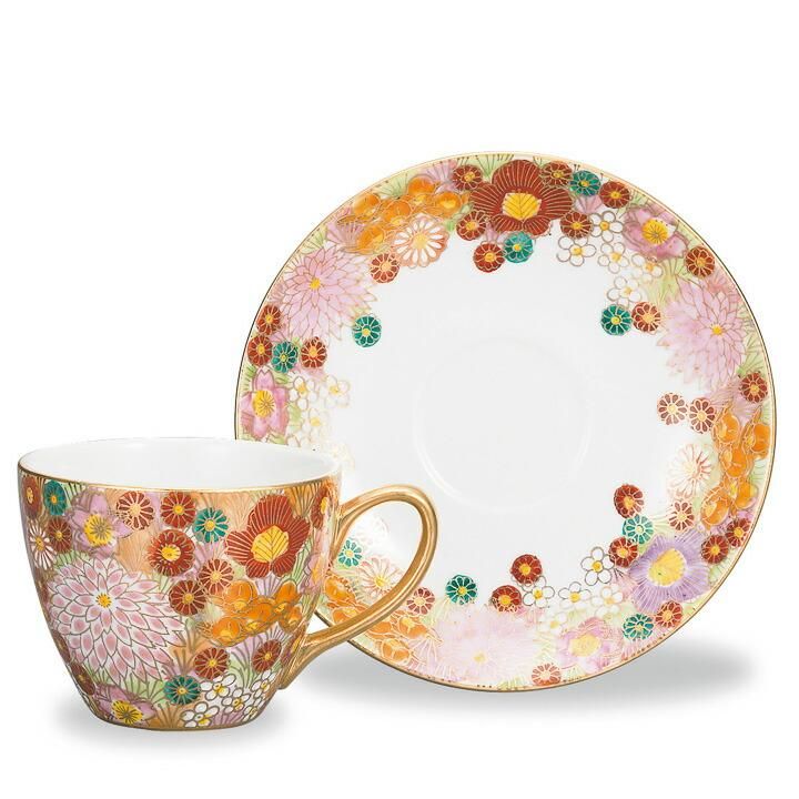 A631 九谷焼　金彩花詰　秀昭　ケーキ皿　ティーセット8点セット A631 九谷焼 金彩花詰 秀昭 ケーキ皿 ティーセット8点セット