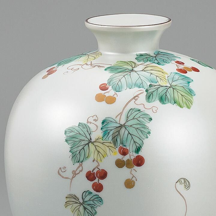 ぶどうと葉の装飾の陶器花瓶 瑠璃金蝕ぶどう 28cm花器