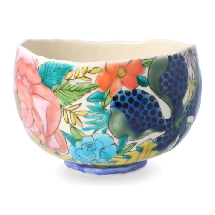 手びねり抹茶碗 花柄 フラワー 赤花 | 石原進一 ｜ 九谷焼の販売