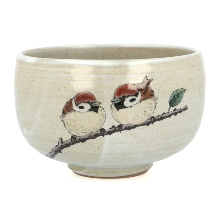 抹茶碗 藁灰釉 （雀二羽系）/ 陶志窯 （中村陶志人監修）｜九谷焼の