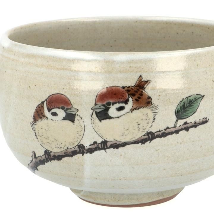 抹茶碗 藁灰釉 （雀二羽系）/ 陶志窯 （中村陶志人監修）｜九谷焼の