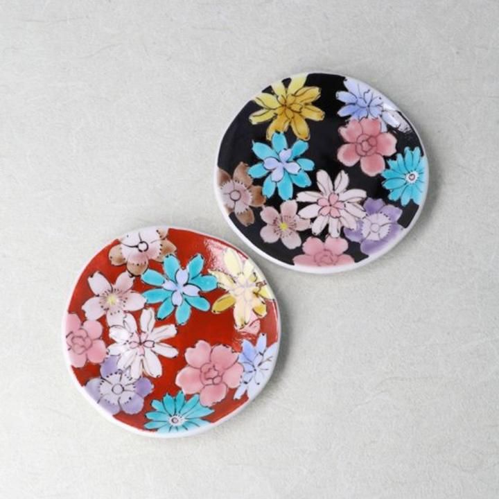 お値下げしました、4枚組 九谷 龍 輪花豆皿