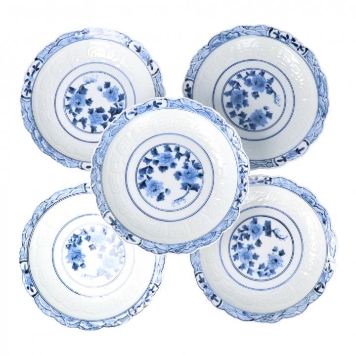 宮内庁御用窯 皿揃 陽刻牡丹文 / 山本長左 | 九谷焼専門店 陶らいふ