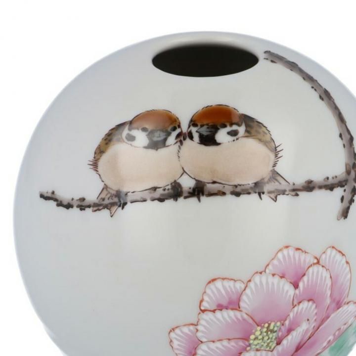 一輪生（丸型）牡丹二雀図 / 中村陶志人 （化粧箱入り） - 和