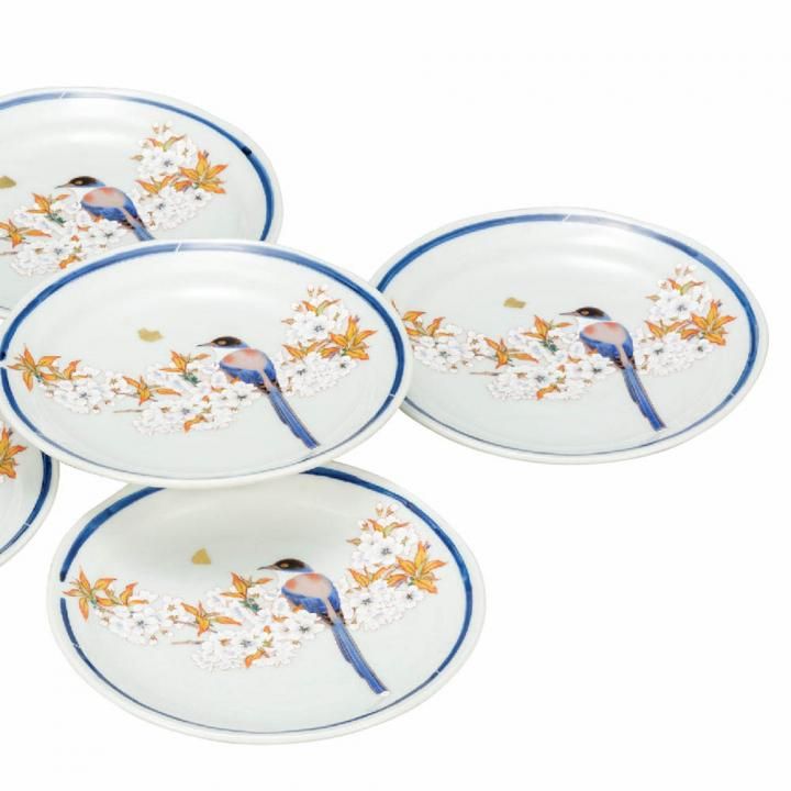 5寸丸皿揃 金箔山桜に鳥 / 美山窯 （化粧箱入り） - 和食器の通販なら