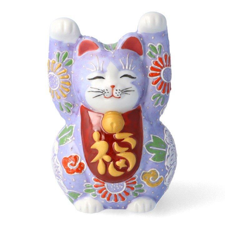 3.2号両手上げ招き猫 紫盛