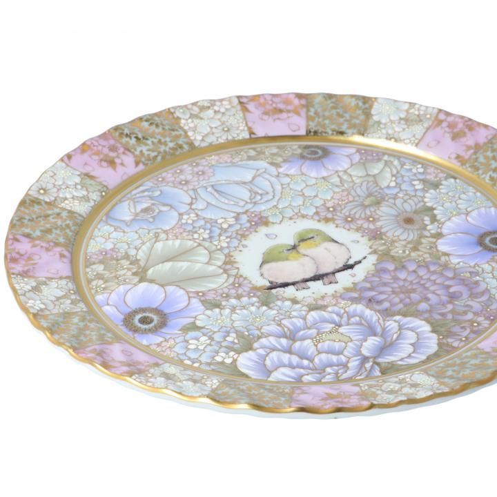 飾皿 本金花詰薄花色に目白 - 九谷焼専門店の陶らいふ