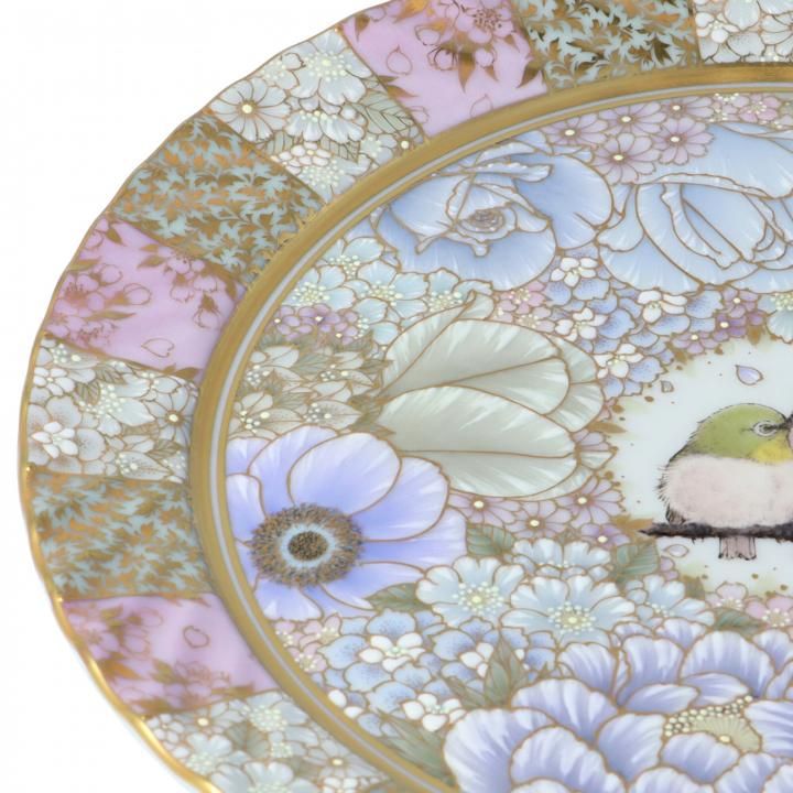 飾皿 本金花詰薄花色に目白 - 九谷焼専門店の陶らいふ