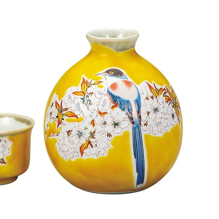 尾張笹島焼　暦手三島四耳壷　徳利　時代箱付　V　R8178 晩酌揃 吉田屋山桜に鳥