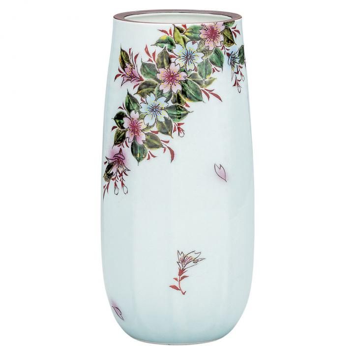 九谷焼 花器 高畠敏彦 作 （椿に鳥）美品 8.5号花瓶 桜 / 高畠敏彦