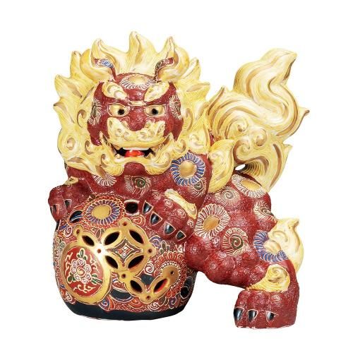 九谷焼 獅子 兜 縁起物 置物 陶器 骨董品 時代物 アンティーク