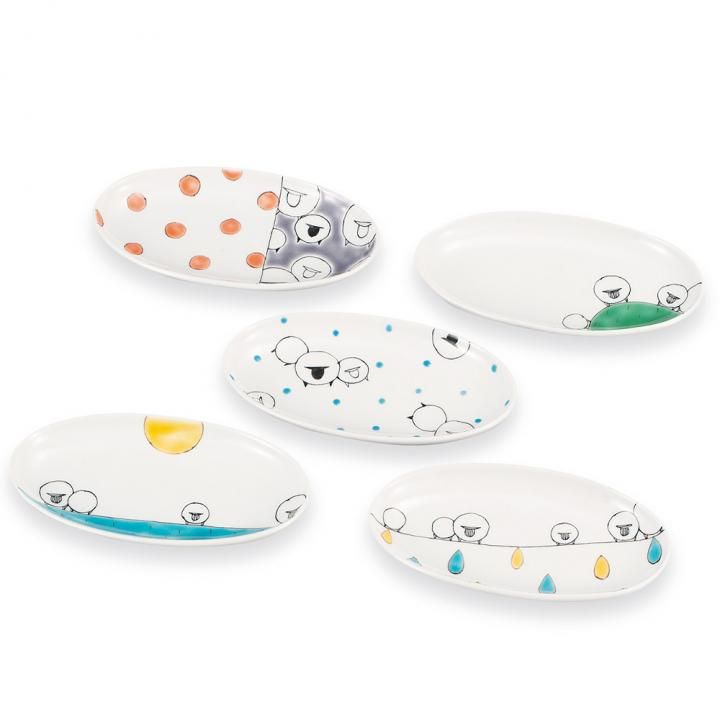 4.5号皿揃 ひつじ絵変わり / 岡田絹代 化粧箱入り - 和食器の通販なら