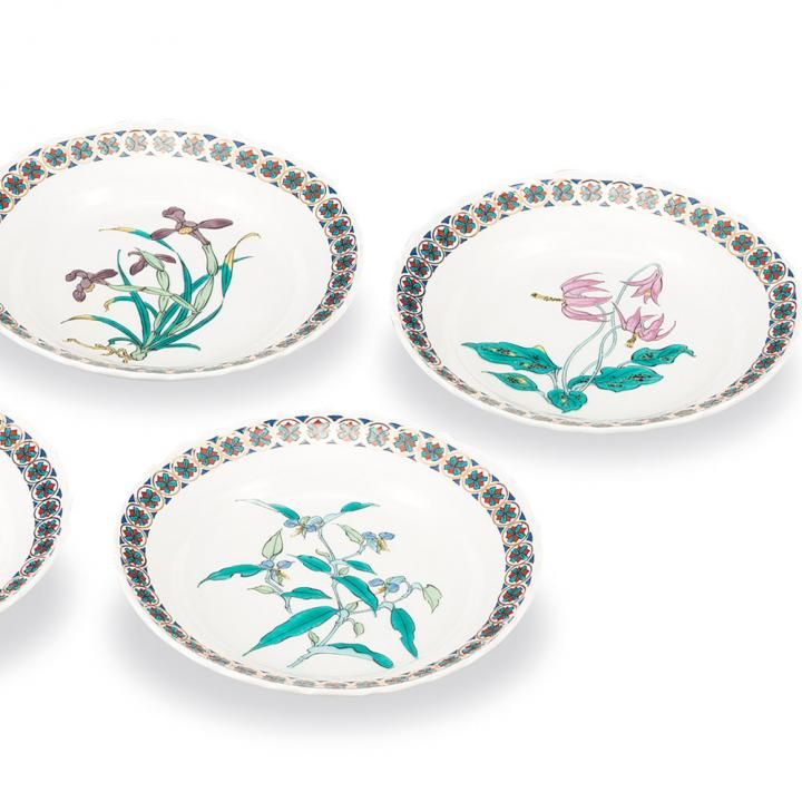 骨董　アンティーク　金襴手　輪花縁　小皿　稲穂文様　5枚 骨董 アンティーク 金襴手 輪花縁 小皿 稲穂文様 5枚