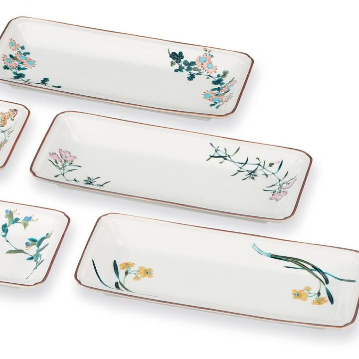 8号皿揃 五草花絵変わり 化粧箱入り - 和食器の通販なら九谷焼専門店の