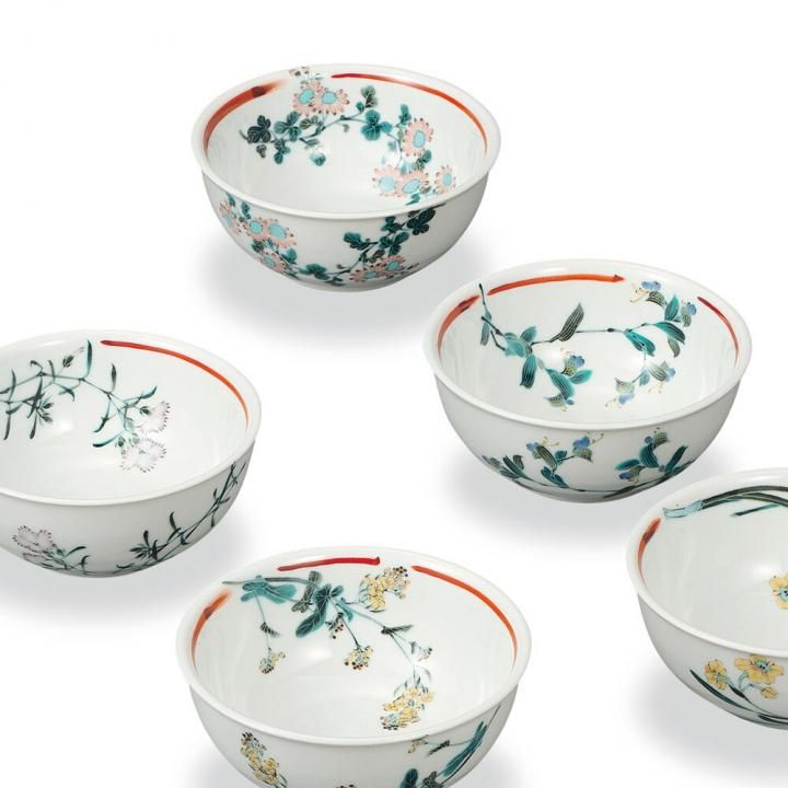 4号鉢揃 草花5種 化粧箱入り - 和食器の通販なら九谷焼専門店の陶らいふ
