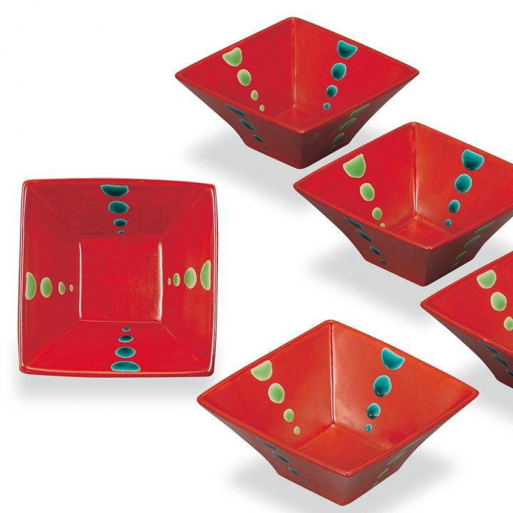4.7号小鉢揃 朱巻点々 化粧箱入り - 和食器の通販なら九谷焼専門店の陶