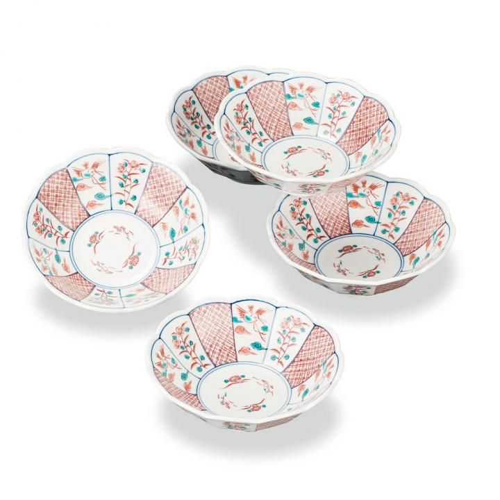 5号小鉢揃 赤絵小紋 化粧箱入り - 和食器の通販なら九谷焼専門店の陶らいふ