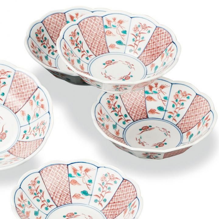 5号小鉢揃 赤絵小紋 化粧箱入り - 和食器の通販なら九谷焼専門店の陶らいふ