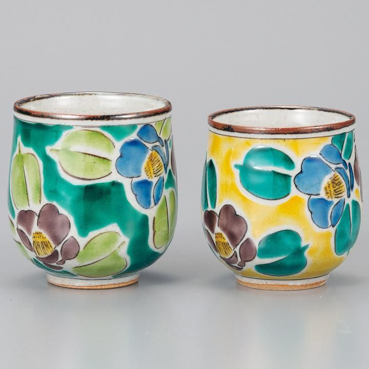 上絵山茶花（赤3)(黄3) 6皿セット 和陶オープン 深皿　和食器 料亭 旅館 上絵山茶花 | 陶雅